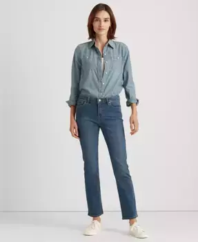 Узкие джинсы средней посадки Petite Mid-Rise Straight Jean, длина Petite и Petite Short Lauren Ralph Lauren, синий