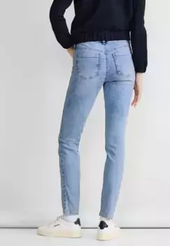 Узкие джинсы STREET ONE, завышенная талия, цвет Heavy Indigo Bleach