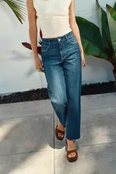 Узкие джинсы Z1975 с высокой талией ZARA, синий