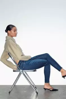Узкие джинсы z1975 со средней талией ZARA, синий