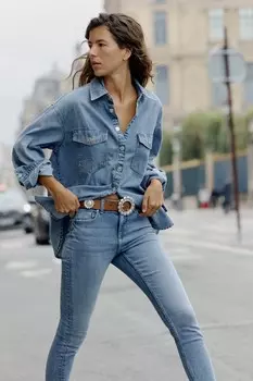 Узкие джинсы z1975 со средней талией ZARA, средне-синий