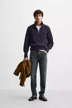 Узкие джинсы ZARA, синий/зеленый