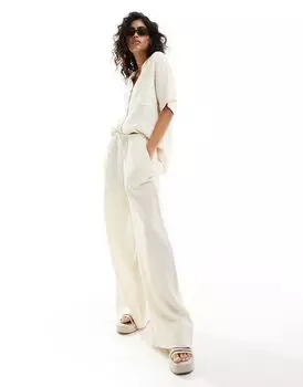 Узкие хлопковые брюки цвета экрю с кулиской на талии ASOS