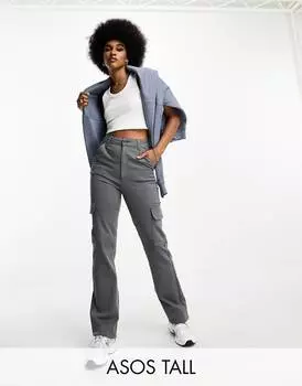 Узкие карго с карманами ASOS DESIGN Tall серого цвета ASOS Tall