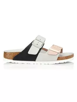 Узкие кожаные сандалии Arizona с цветными блоками Birkenstock, цвет Pink White
