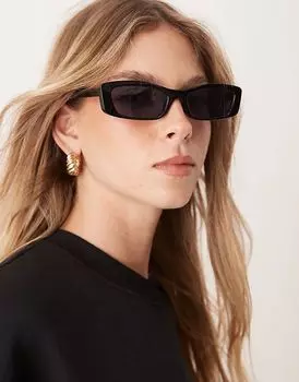 Узкие квадратные солнцезащитные очки в блестящем черном цвете ASOS DESIGN