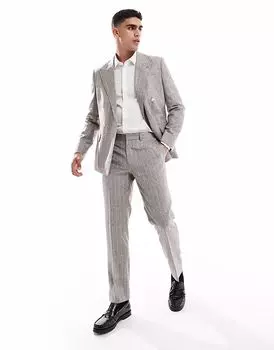 Узкие льняные брюки River Island в тонкую серую полоску