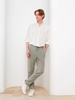 Узкие льняные мужские брюки с завязками на талии LCW Vision