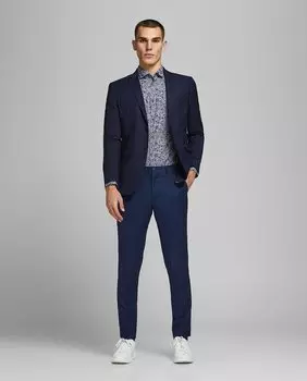 Узкие мужские классические брюки темно-синего цвета Jack & Jones, темно-синий