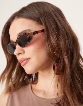 Узкие овальные солнцезащитные очки ASOS DESIGN в молочно-черепаховом цвете