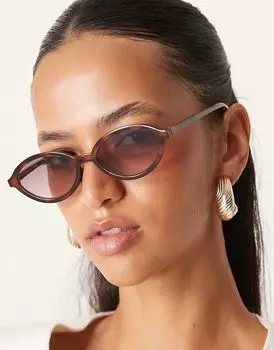 Узкие овальные солнцезащитные очки в черепаховом цвете ASOS DESIGN
