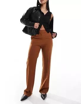 Узкие прямые брюки коричневого цвета ASOS DESIGN