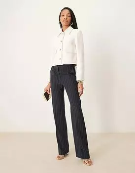 Узкие прямые брюки в тёмно-синюю полоску ASOS