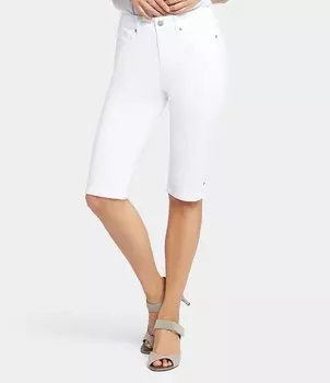 Узкие прямые джинсовые шорты-бермуды из эластичного денима среднего размера для миниатюрных размеров NYDJ, бежевый