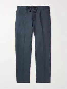 Узкие прямые льняные брюки с кулиской De Petrillo, нави