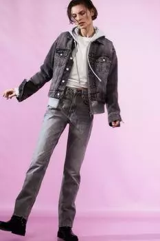 Узкие прямые высокие джинсы H&M, серый