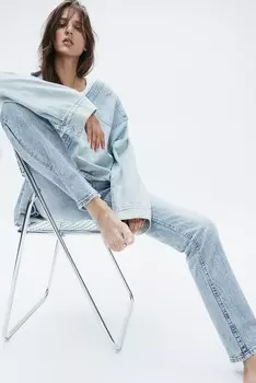 Узкие прямые высокие джинсы H&M, синий