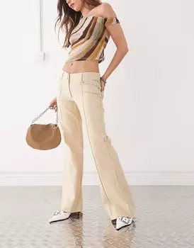 Узкие расклешенные брюки из твила Motel linitra песочного цвета