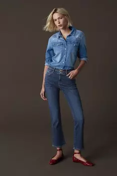 Узкие расклешенные джинсы с завышенной талией и фактурой Next, синий