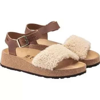 Узкие сандалии Glenda Teddy - женские Birkenstock, цвет Cognac/Eggshell Shearling