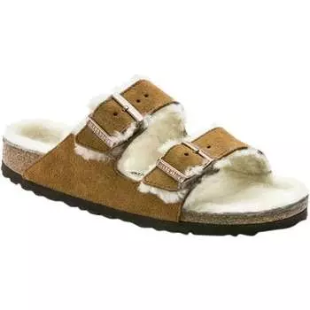 Узкие сандалии на подкладке из овчины «Аризона» женские Birkenstock, цвет Mink/Natural Suede
