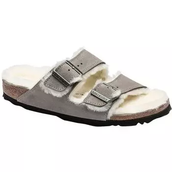 Узкие сандалии на подкладке из овчины «Аризона» женские Birkenstock, цвет Stone Coin/Natural Suede Shearling