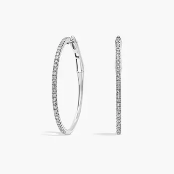 Узкие серьги-кольца с бриллиантами из 14-каратного белого золота (1 карат, два карата) Blue Nile