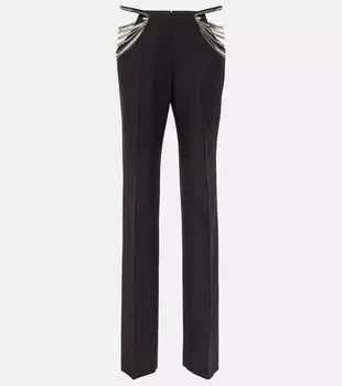 Узкие шерстяные брюки с цепочкой Stella Mccartney, черный