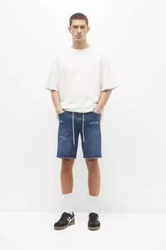Узкие шорты-бермуды с кулиской Pull&Bear, лавандовый синий