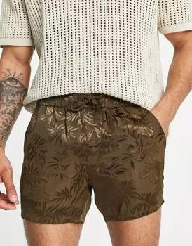 Узкие шорты цвета хаки из атласной пальмы ASOS DESIGN