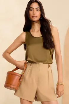 Узкие шорты с эффектом бумажного пакета Tencel Love & Roses, бежевый