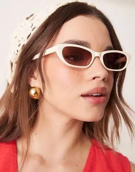 Узкие солнцезащитные очки «кошачий глаз» ASOS DESIGN в блестящем белом цвете