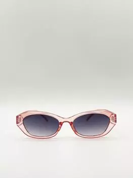 Узкие солнцезащитные очки «кошачий глаз» в стиле ретро с бледно-розовыми кристаллами SVNX, розовый