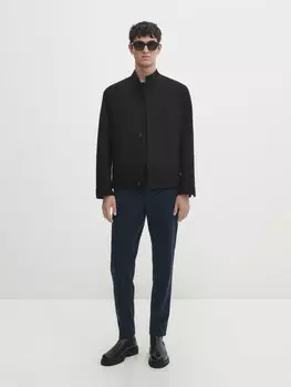 Узкие текстурированные чиносы оттоманс Massimo Dutti, темно-синий