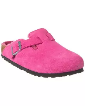 Узкие замшевые и овчинные сабо Birkenstock Boston VL, розовый