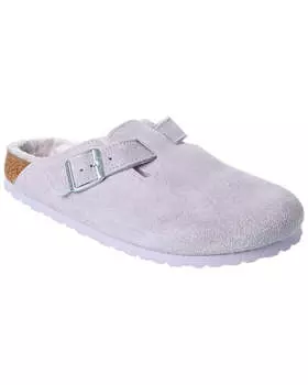 Узкие замшевые и овчинные сабо Birkenstock Boston VL, фиолетовый