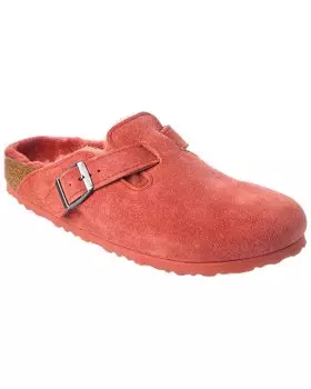 Узкие замшевые и овчинные сабо Birkenstock Boston VL, красный
