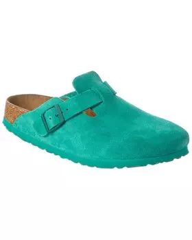 Узкие замшевые сабо Birkenstock Boston BS, зеленый