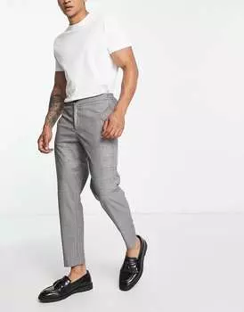 Узкие зауженные брюки в серую клетку Selected Homme