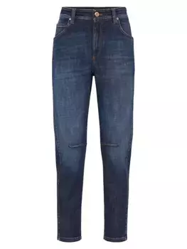 Узкие зауженные джинсы Comfort Denim с блестящей закрепкой Brunello Cucinelli, синий