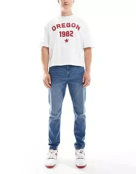 Узкие зауженные джинсы средне-синего цвета ONLY & SONS