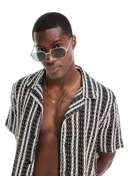 Узкие золотистые солнцезащитные очки в шестигранной оправе River Island