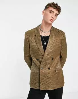 Узкий блейзер цвета хаки с леопардовым принтом ASOS DESIGN