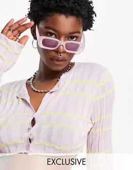 Узкий кардиган в рубчик COLLUSION в пурпурно-желтую полоску