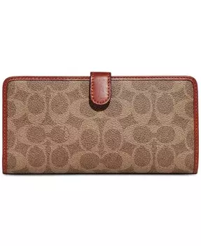 Узкий кошелек Signature Monogram из парусины с покрытием Coach, бежевый