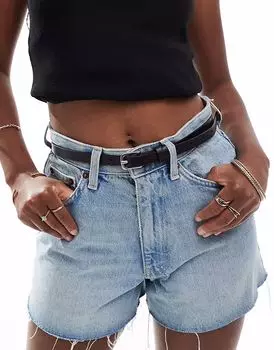 Узкий кожаный ремень Levi's с серебряной пряжкой черного цвета