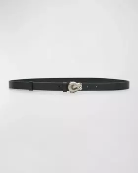 Узкий кожаный ремень с латунным узлом Bottega Veneta, цвет Black Silver