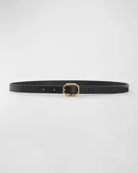 Узкий кожаный ремень со скошенной пряжкой Saint Laurent