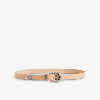 Узкий кожаный ремень, украшенный бусинами Claudie Pierlot, цвет naturels
