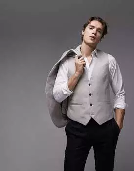 Узкий льняной жилет Topman цвета камня